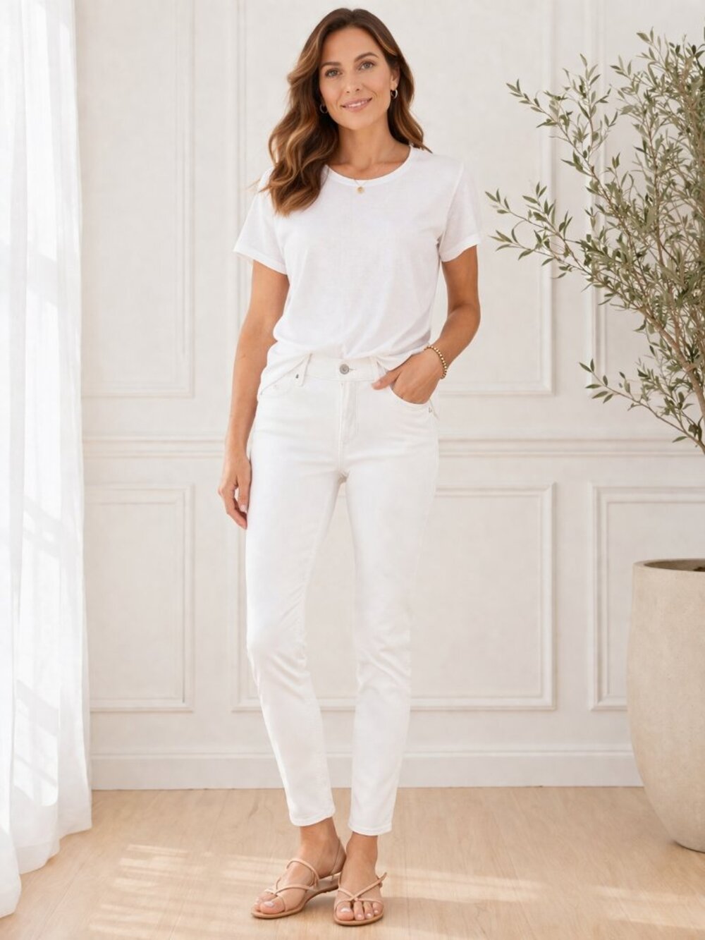 Talbots Flawless Five-Pocket Slim Ankle Jeans Creamy White Mid Rise Sz 12 NWT